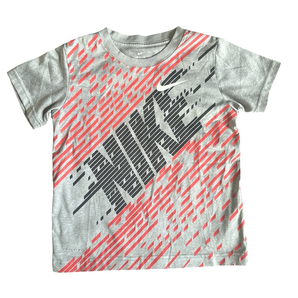 Nike Boys Tshirt Grey/Red/Black Size 7-L Logo&Swoosh